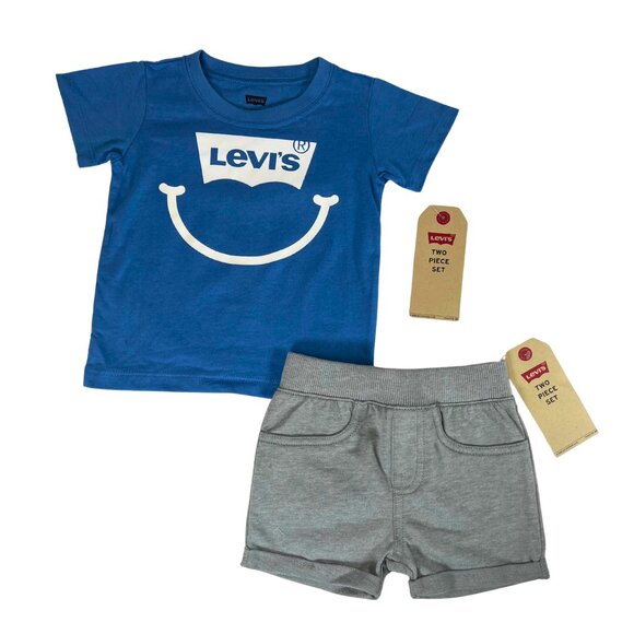 Levi’s Baby Boys' 2-Piece Outfit Set - Size 12M | Smile Tee & Shorts - Picture 1 of 7
